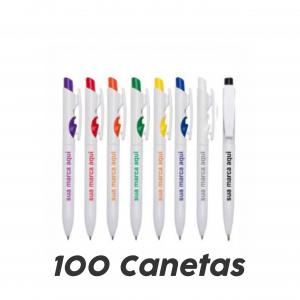 Canetas Office 100 unidades Plástico  Arte Colorida   Medidas aproximadas para gravação : 4,3 cm x 0,7 cm