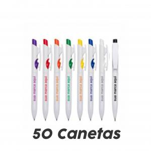 Canetas Office 50 unidades Plástico  Arte Colorida   Medidas aproximadas para gravação : 4,3 cm x 0,7 cm